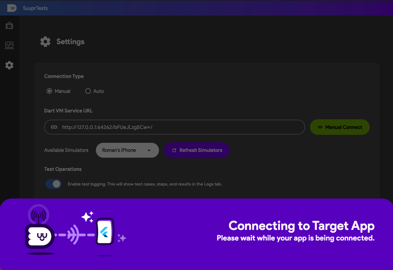 Connecting to the App using the Dart VM URI